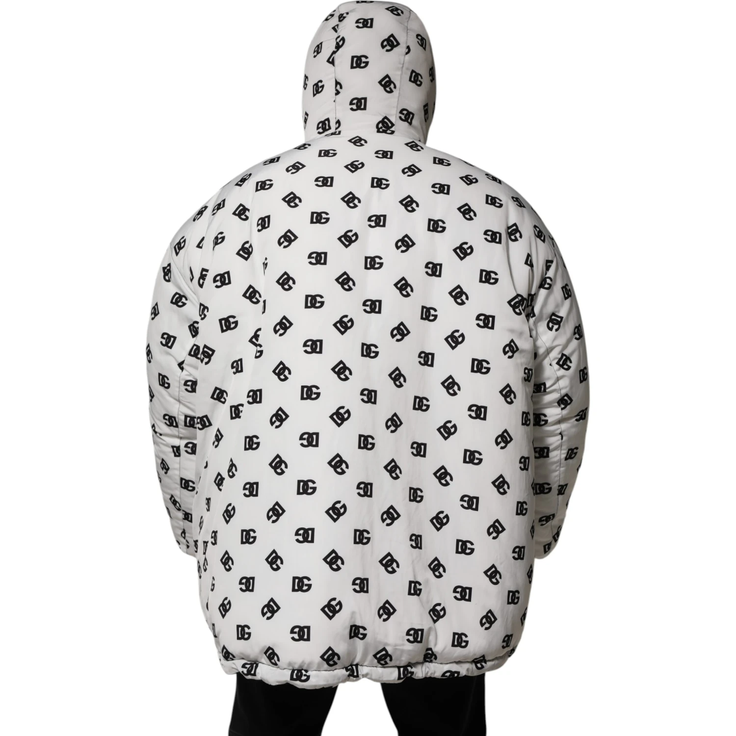 White DG Monogram Hooded Puffer Jacket