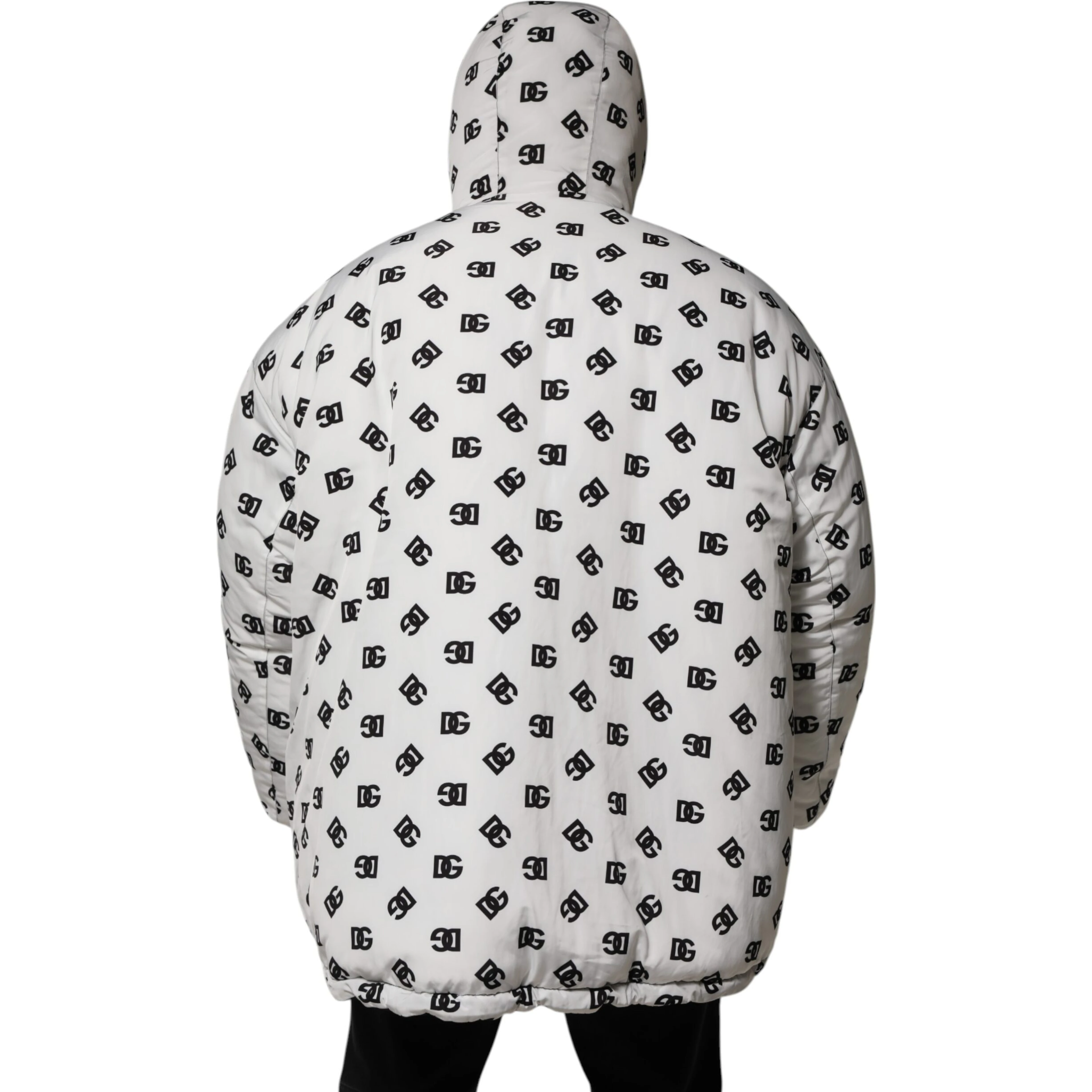 White DG Monogram Hooded Puffer Jacket
