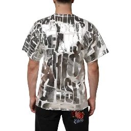 White Metallic Print Cotton CrewNeck T-shirt