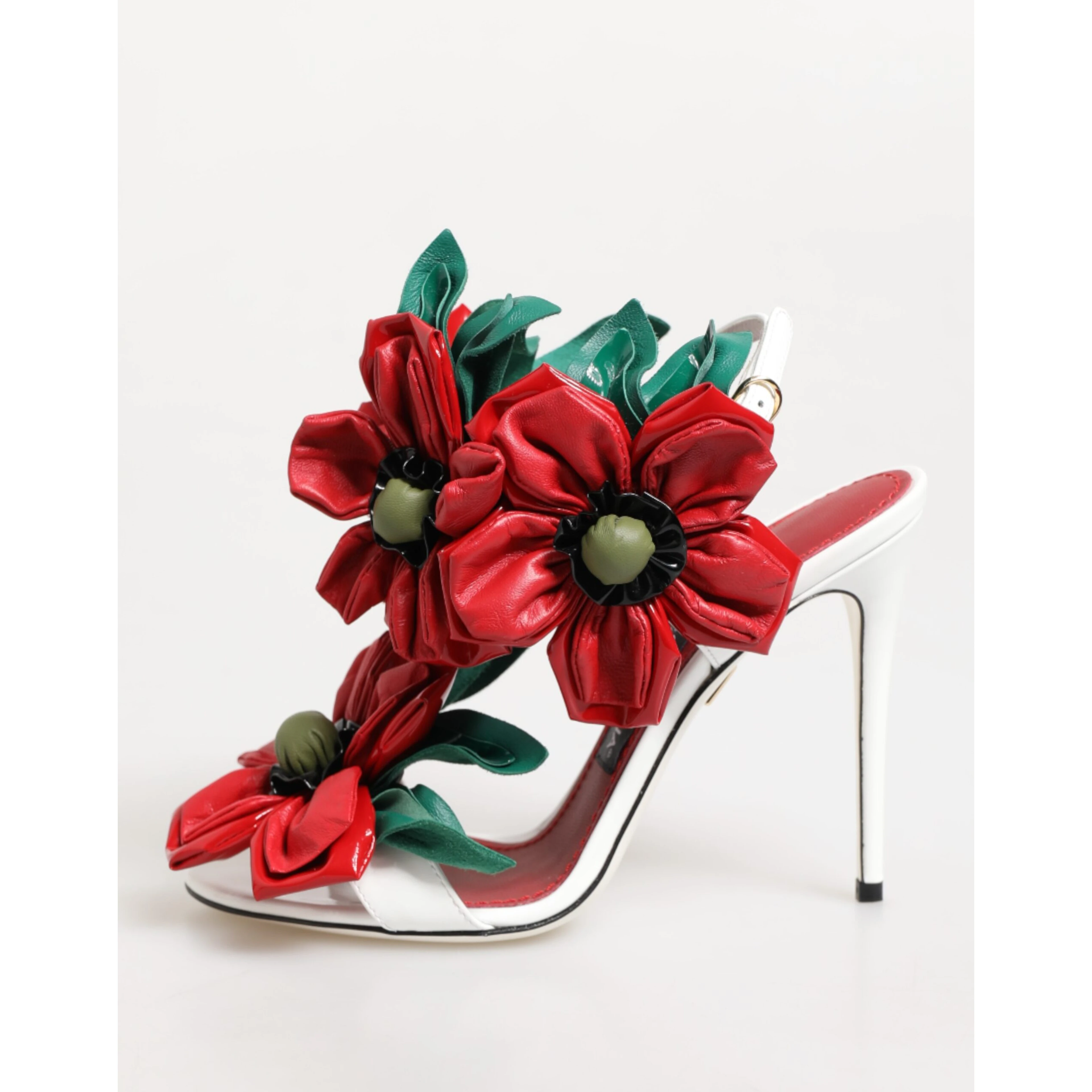 White Red Floral Detailing Sandals Shoes