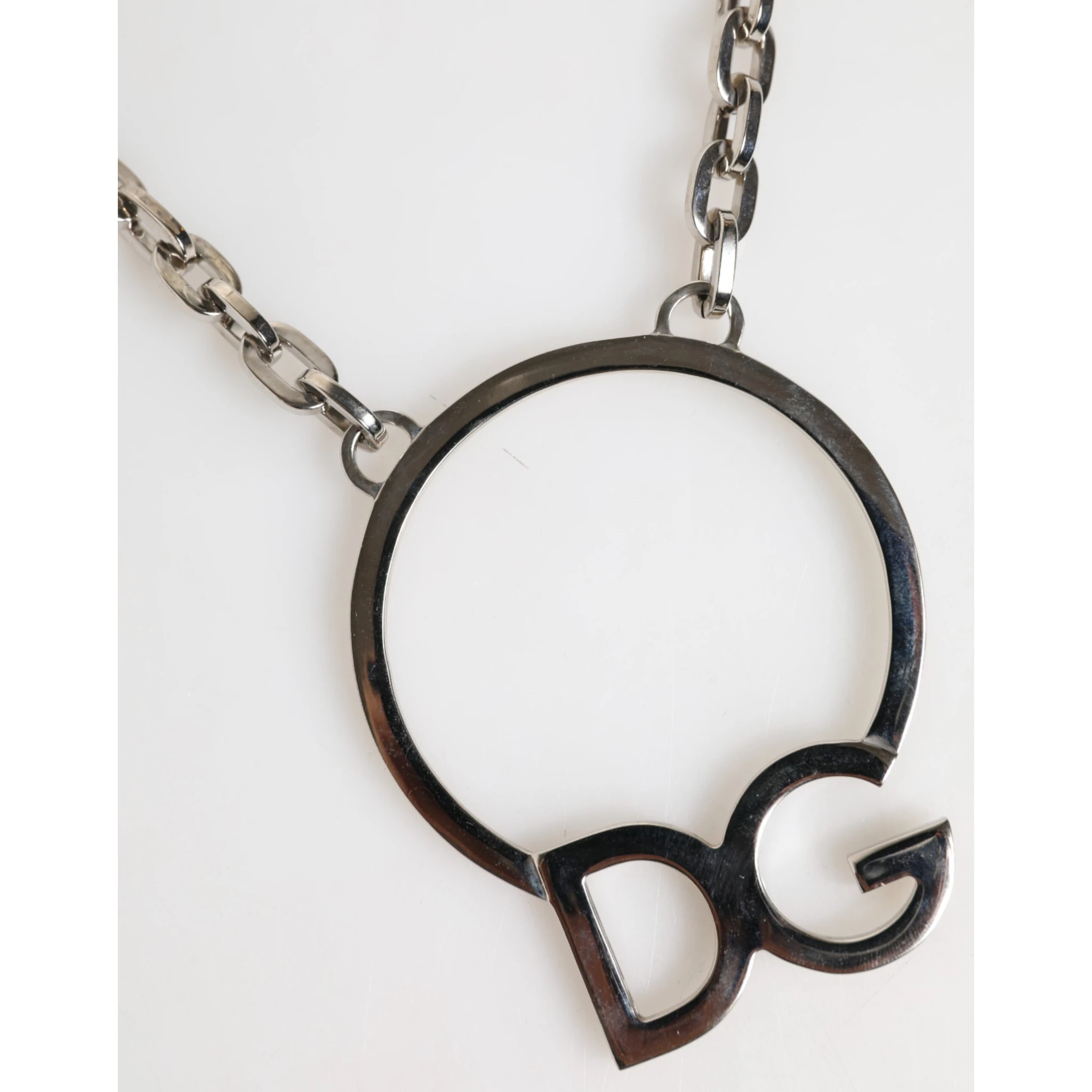 Silver Tone Brass Chain DG Logo Pendant Men Necklace