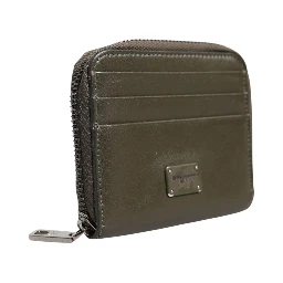 Brown Leather Logo Plaque Card Holder Coin Purse Wallet