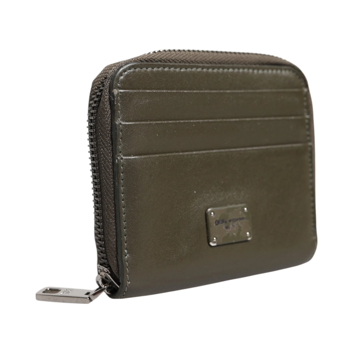 Brown Leather Logo Plaque Card Holder Coin Purse Wallet