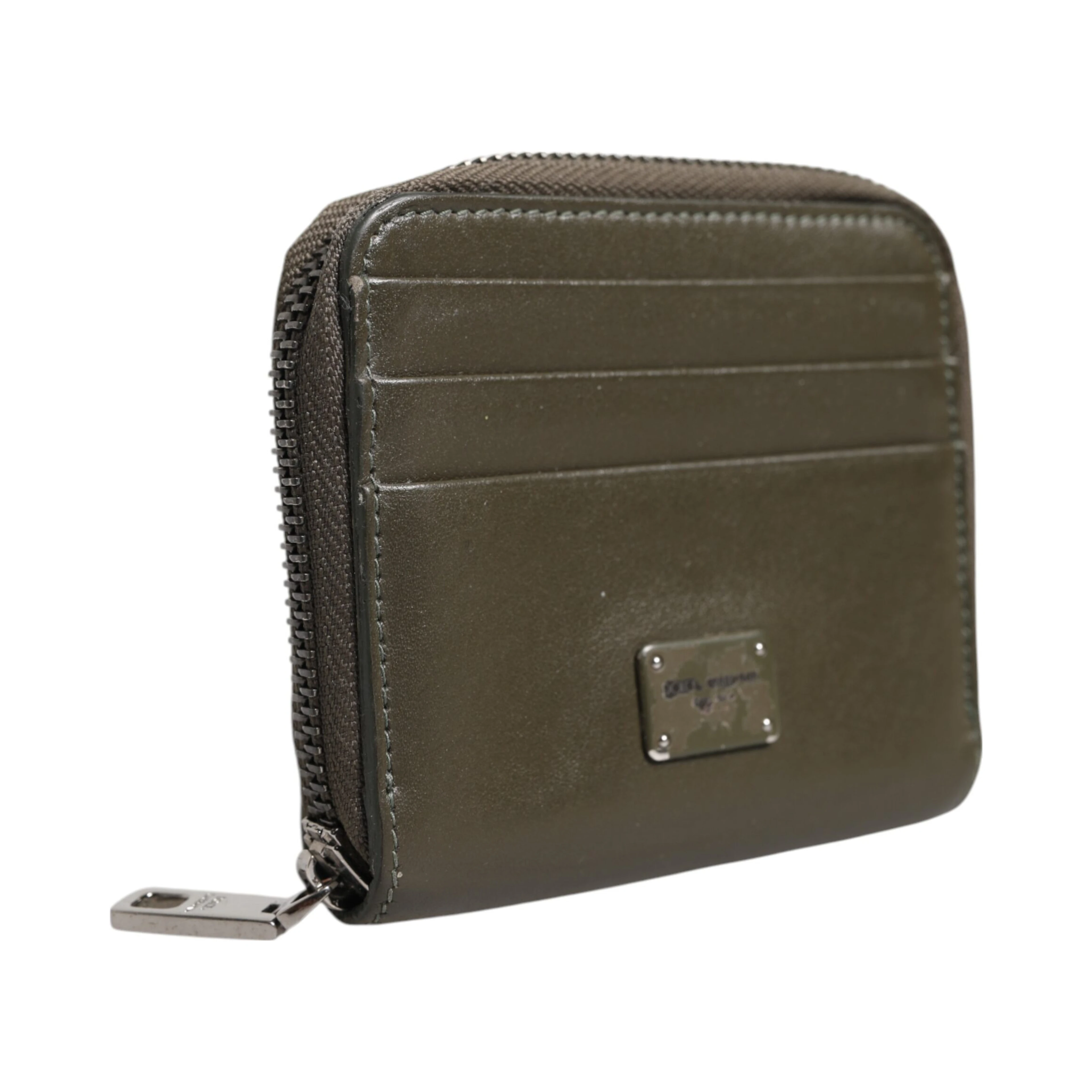 Brown Leather Logo Plaque Card Holder Coin Purse Wallet