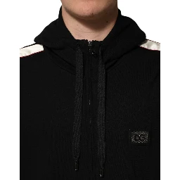 Black Cotton Plaque Track Cardigan Sweater