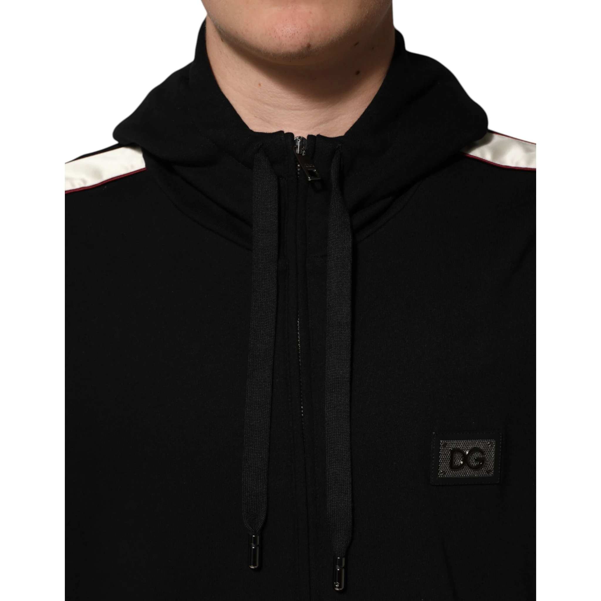 Black Cotton Plaque Track Cardigan Sweater