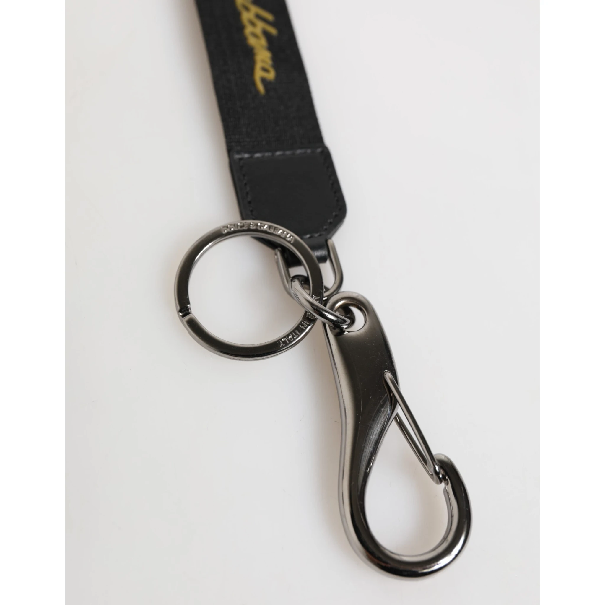 Black Yellow Polyester DG Logo Silver Keychain Keyring