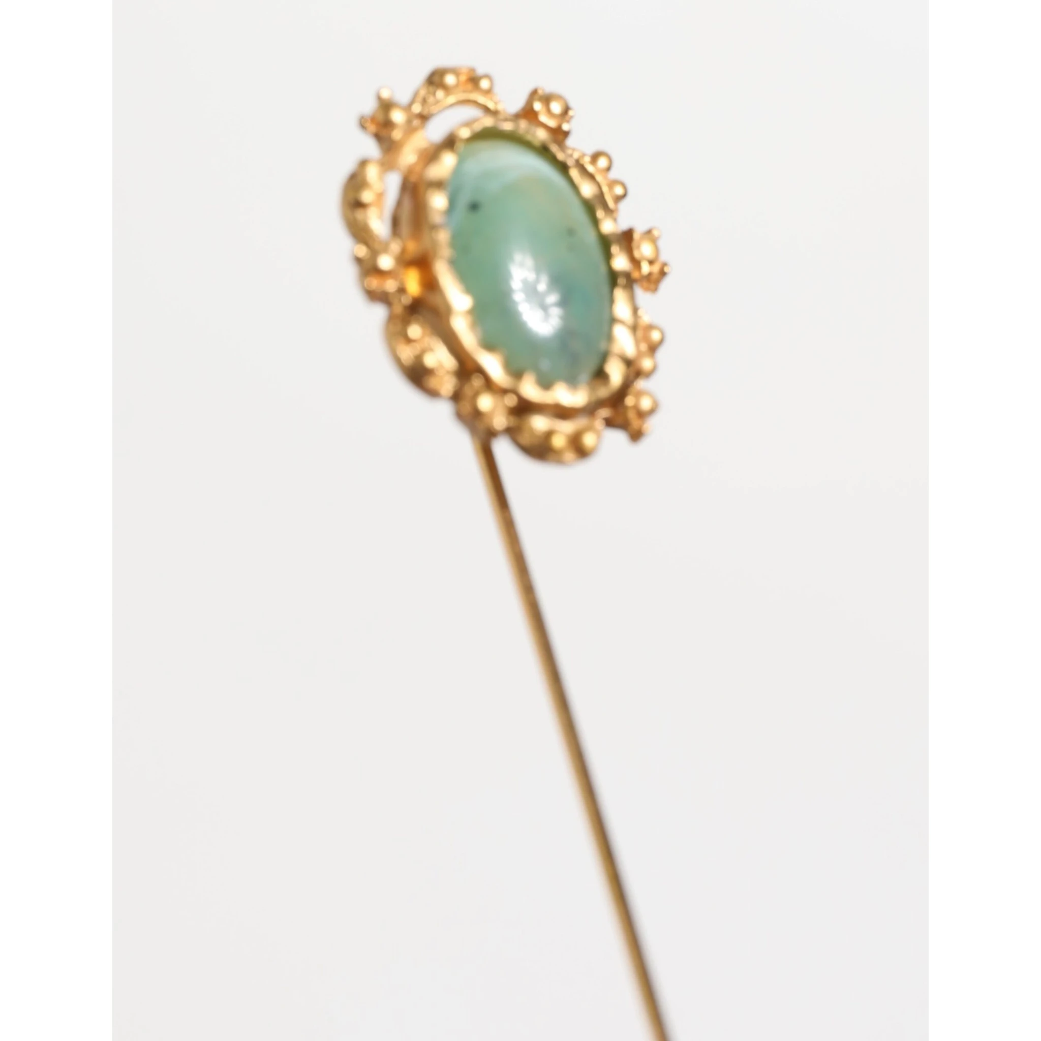 Gold Tone Green Stone Antique Men Accessory Brooch Pin