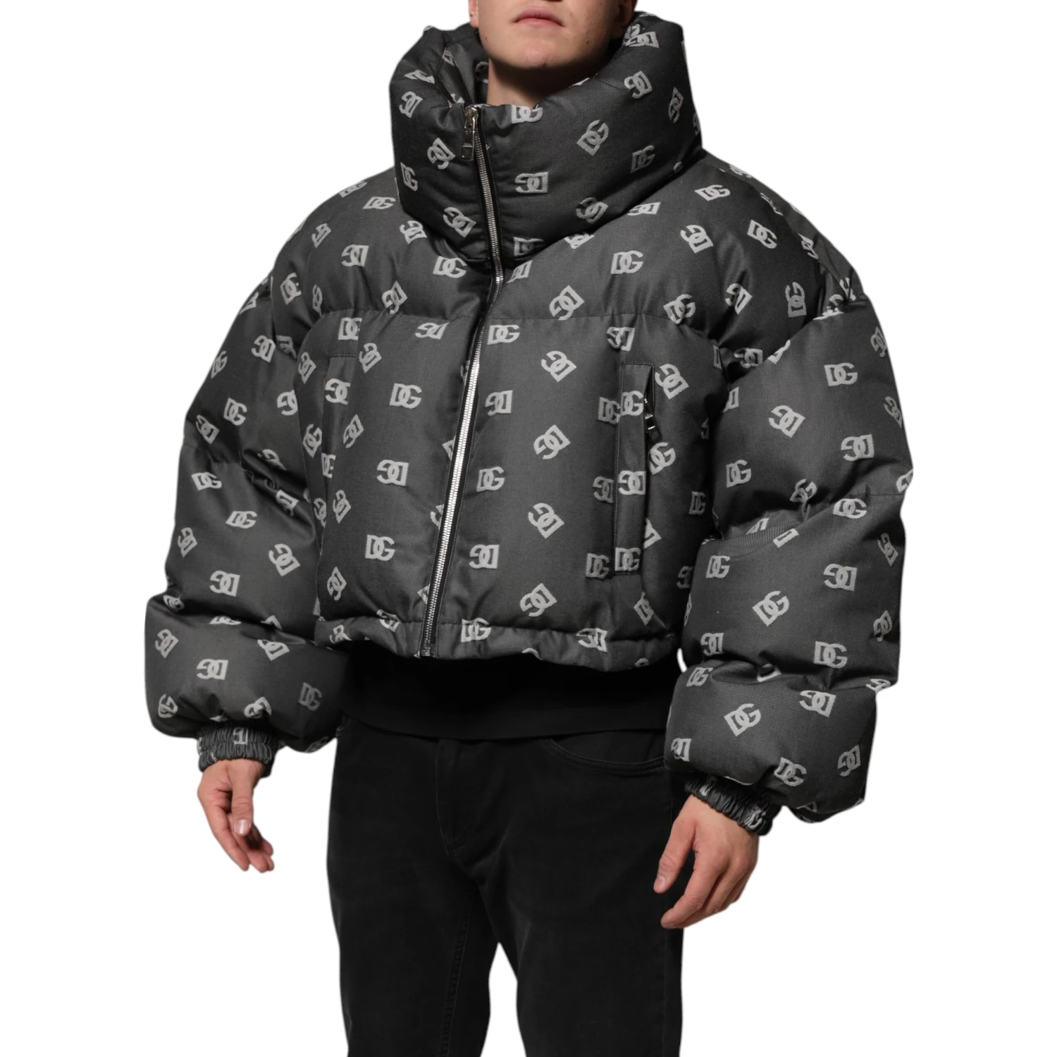 Black DG Monogram Full Zip Puffer Men Jacket