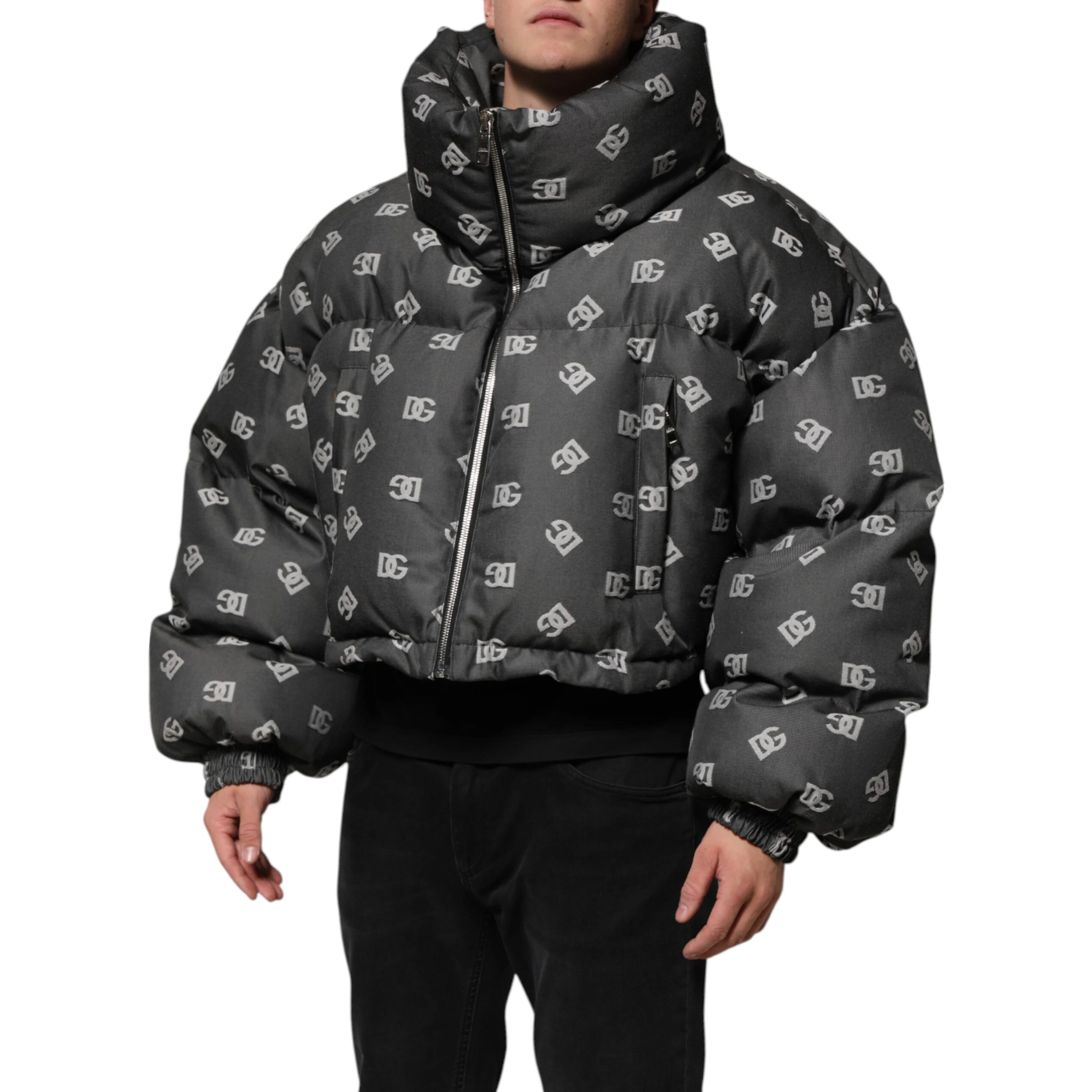 Black DG Monogram Full Zip Puffer Men Jacket