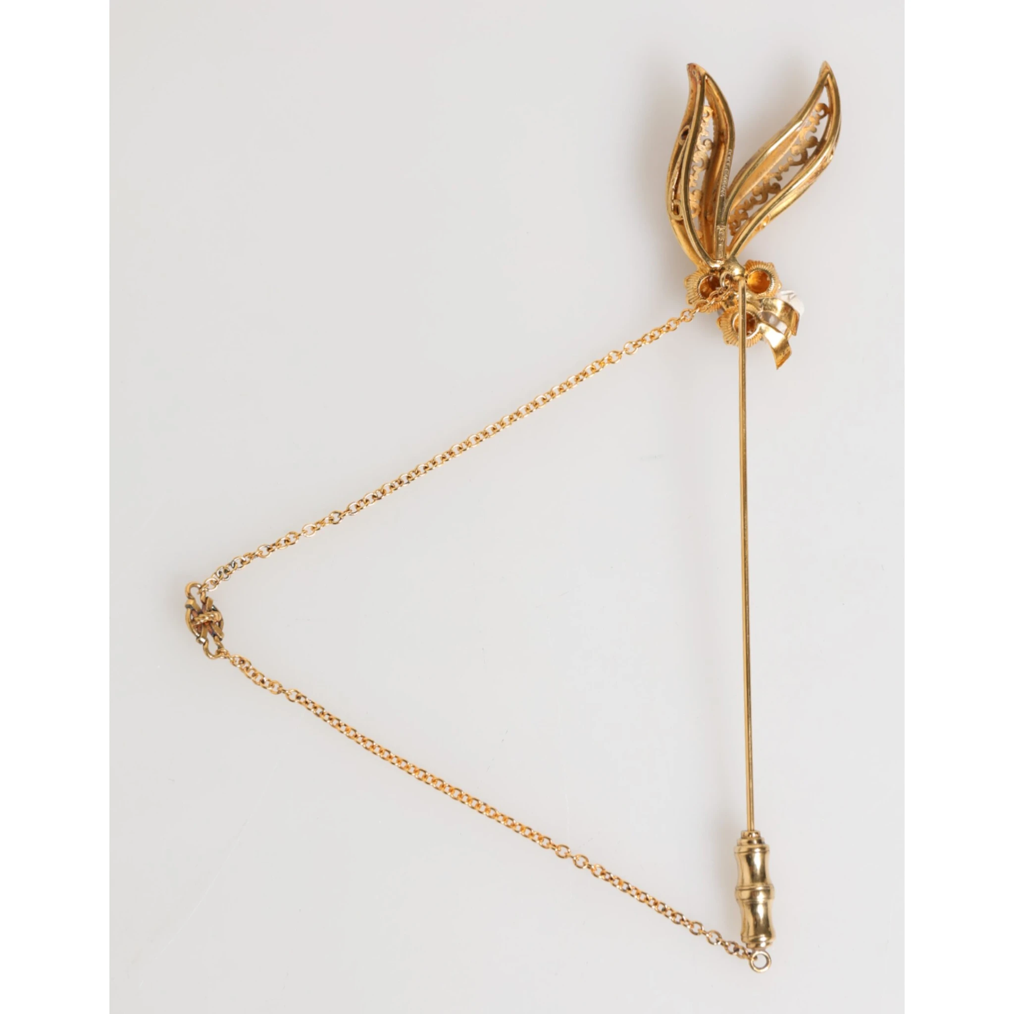 Gold Tone 925 Sterling Silver Crystal Chain Pin Brooch