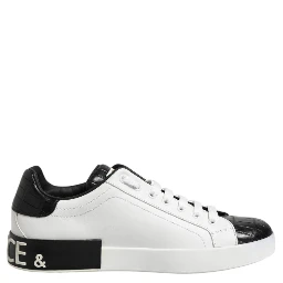White Black Leather Portofino Sneaker Shoes