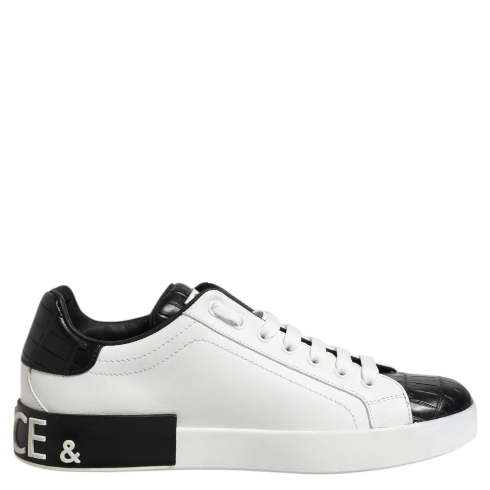 White Black Leather Portofino Sneaker Shoes