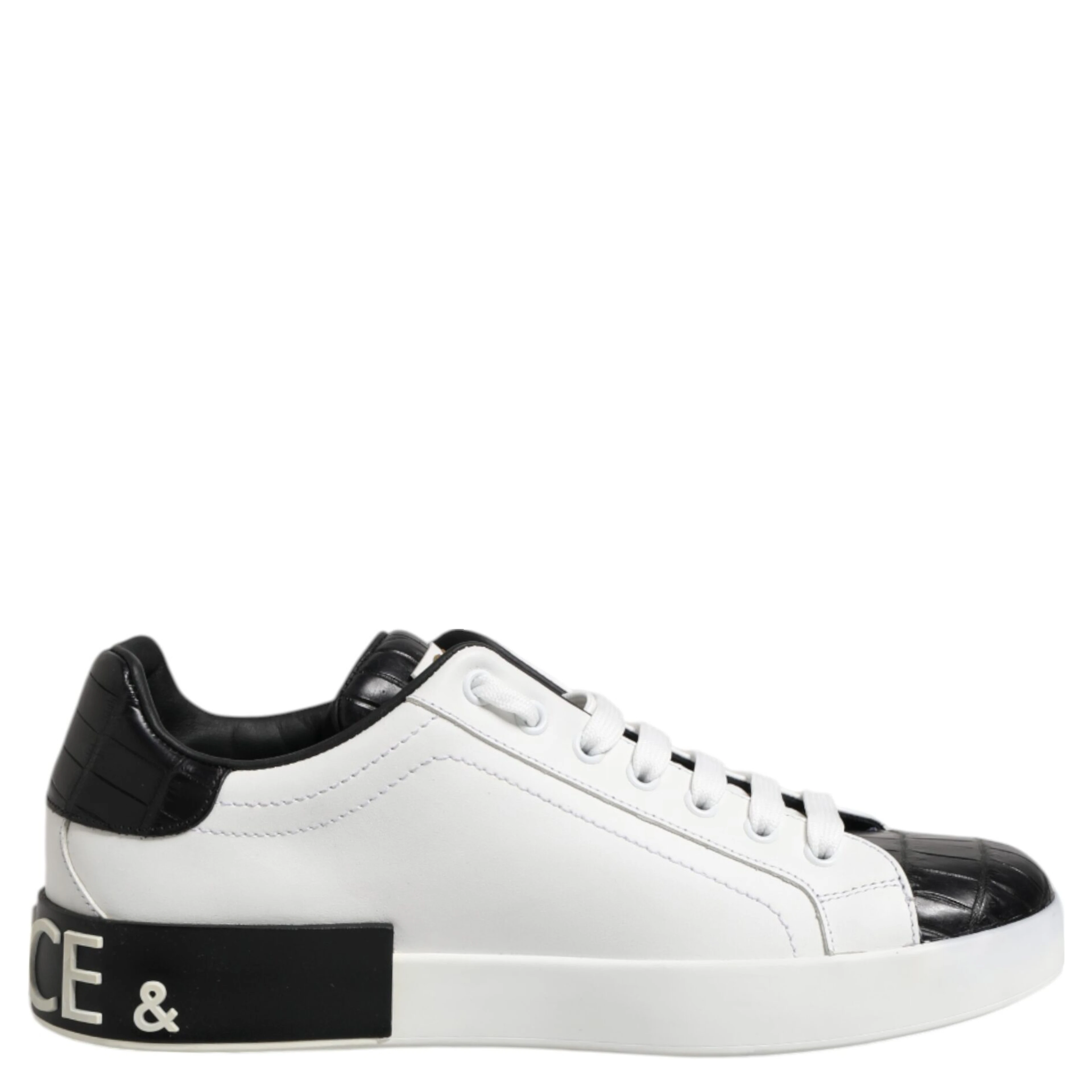 White Black Leather Portofino Sneaker Shoes