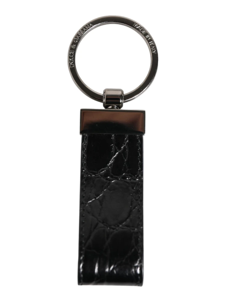 Black Leather Logo Metal Ring Keychain Holder Men Keyring