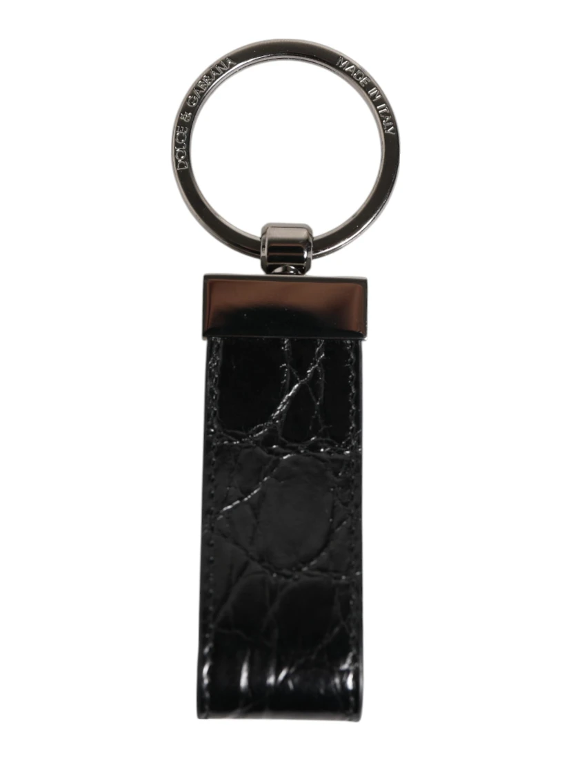 Black Leather Logo Metal Ring Keychain Holder Men Keyring