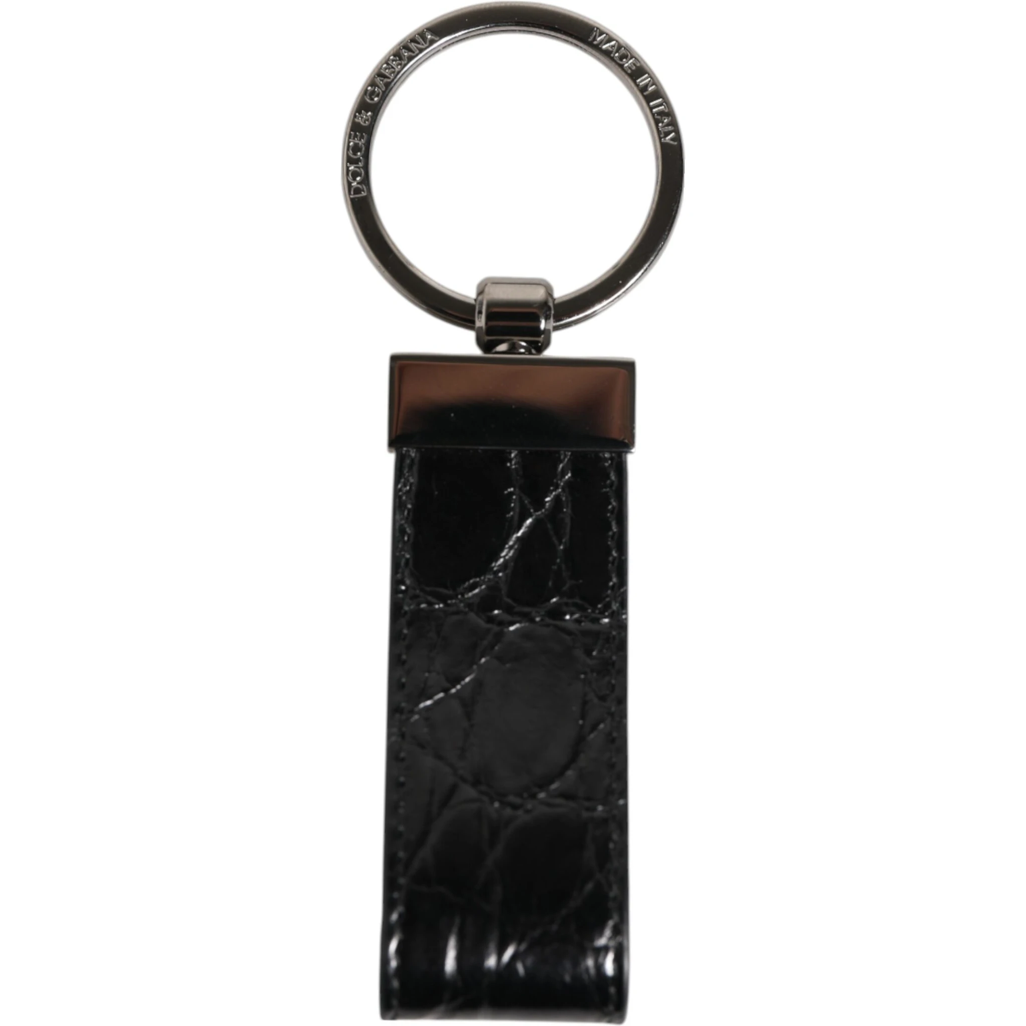 Black Leather Logo Metal Ring Keychain Holder Men Keyring