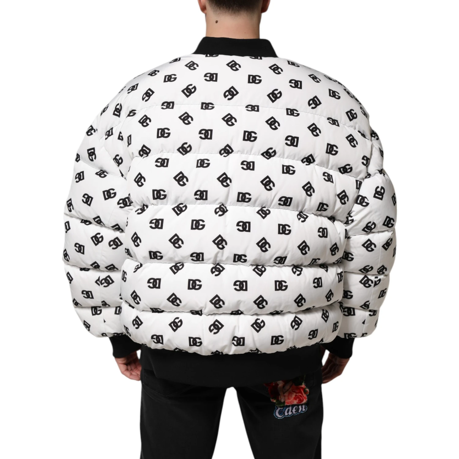 White DG Monogram Full Zip Quilted Jacket