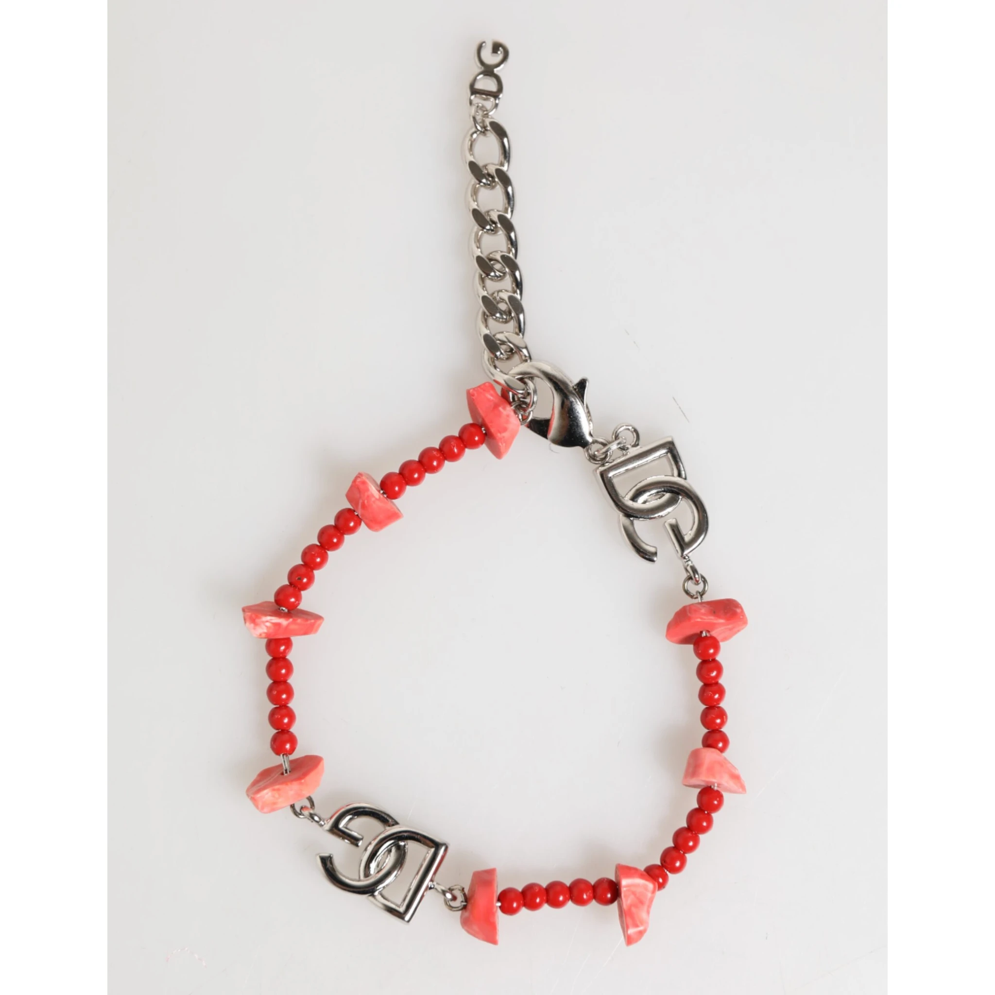 Silver Tone Brass Beaded Resin DG Logo Chain Men Bracelet