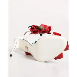 White Red Floral Detailing Sandals Shoes
