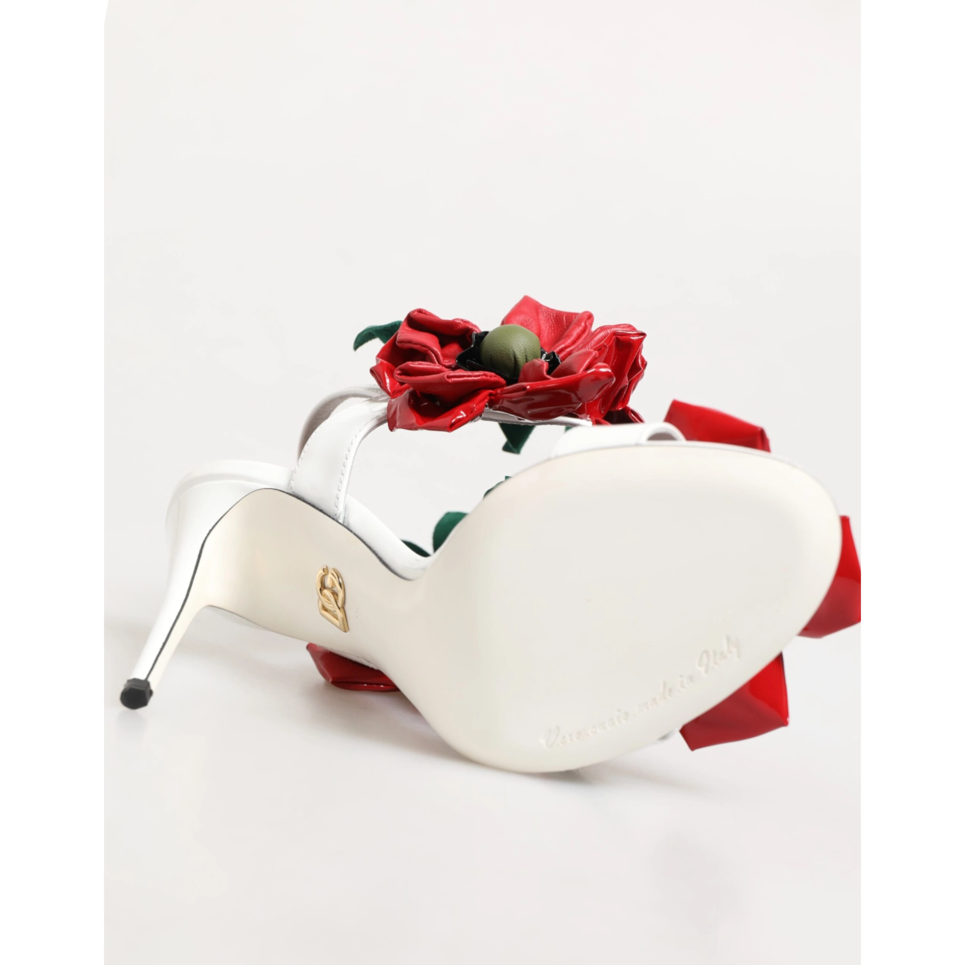 White Red Floral Detailing Sandals Shoes