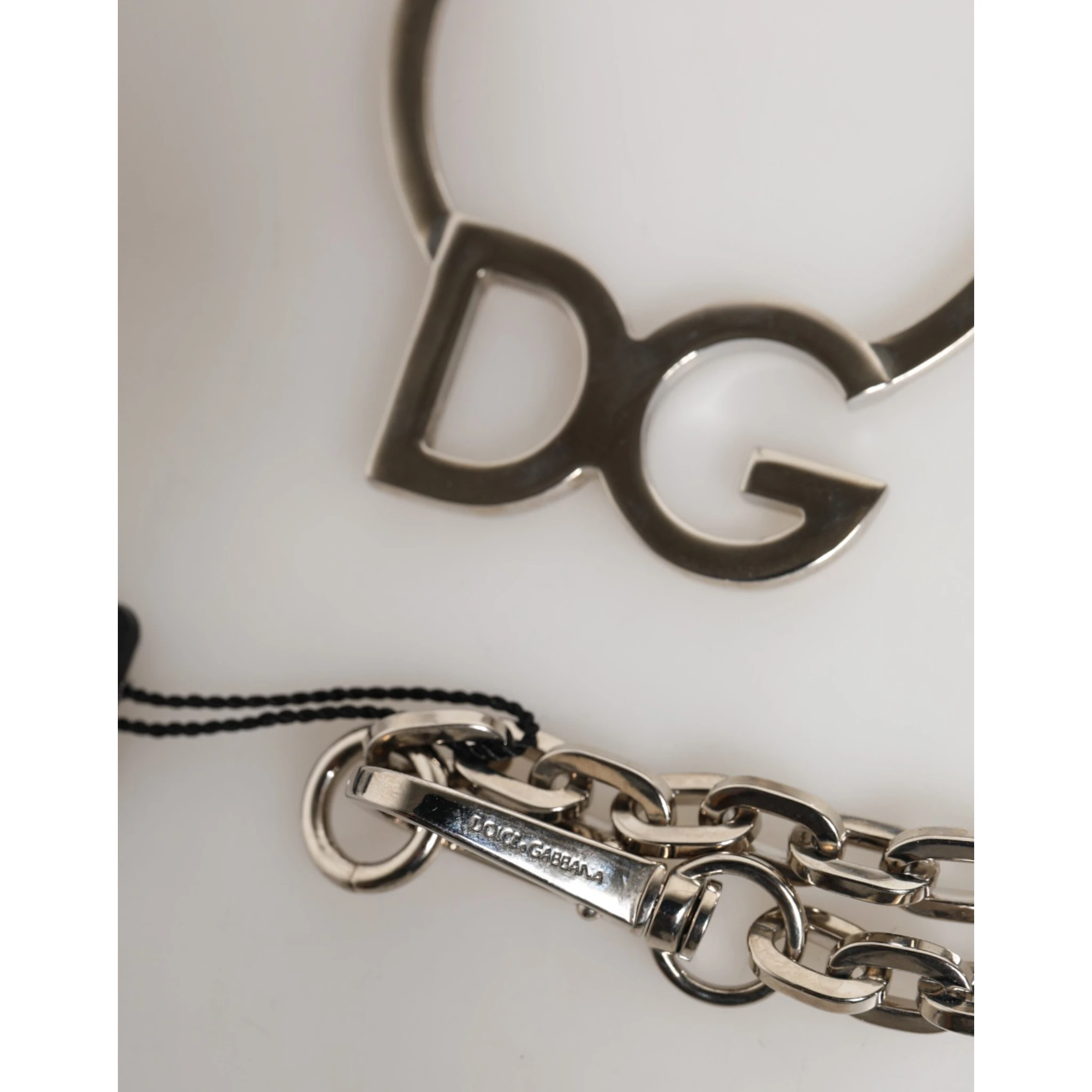 Silver Tone Brass Chain DG Logo Pendant Men Necklace