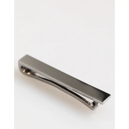 Silver Tone Brass Logo Branded Men Accessory Tie Clip Bar