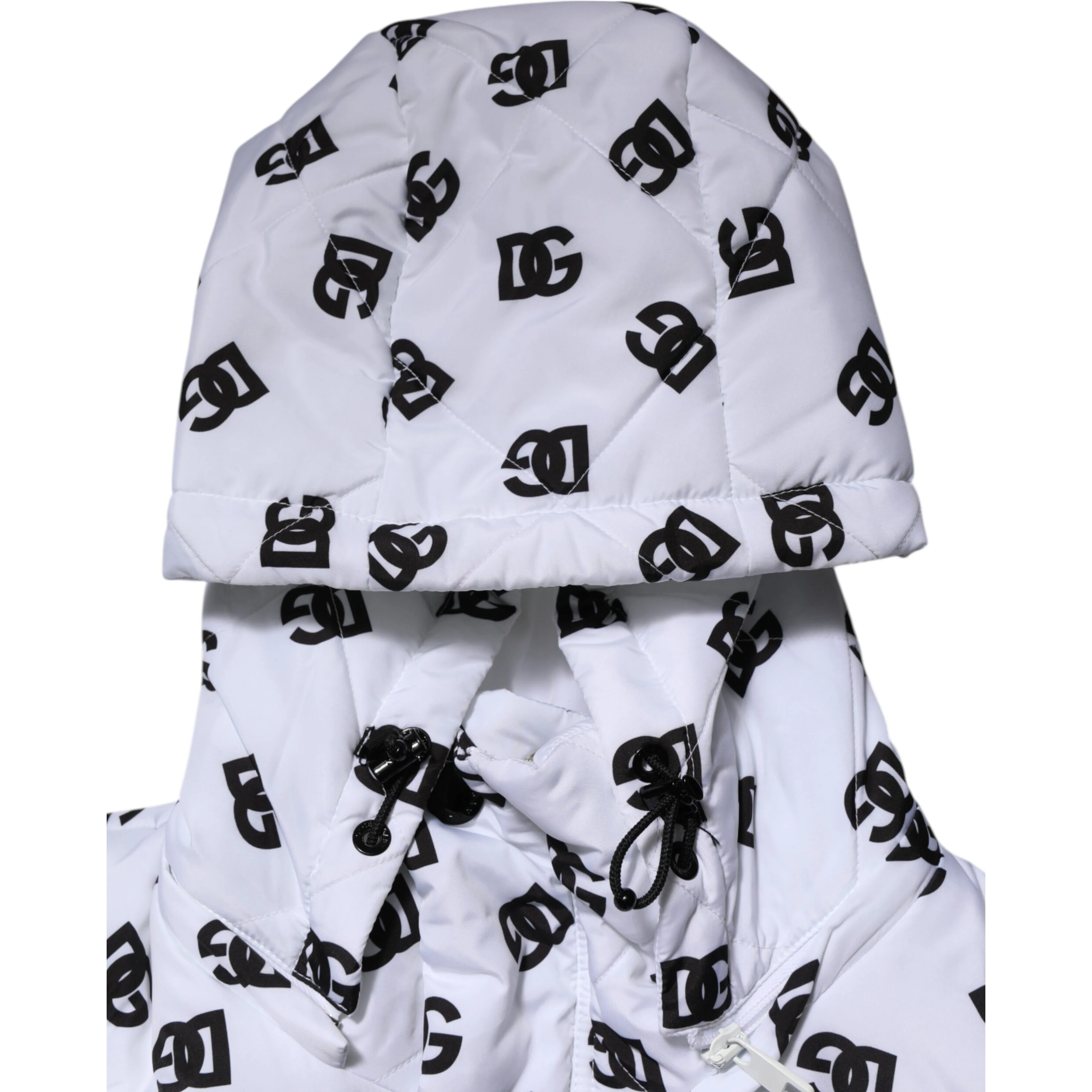 White DG Monogram Hooded Quilted Jacket
