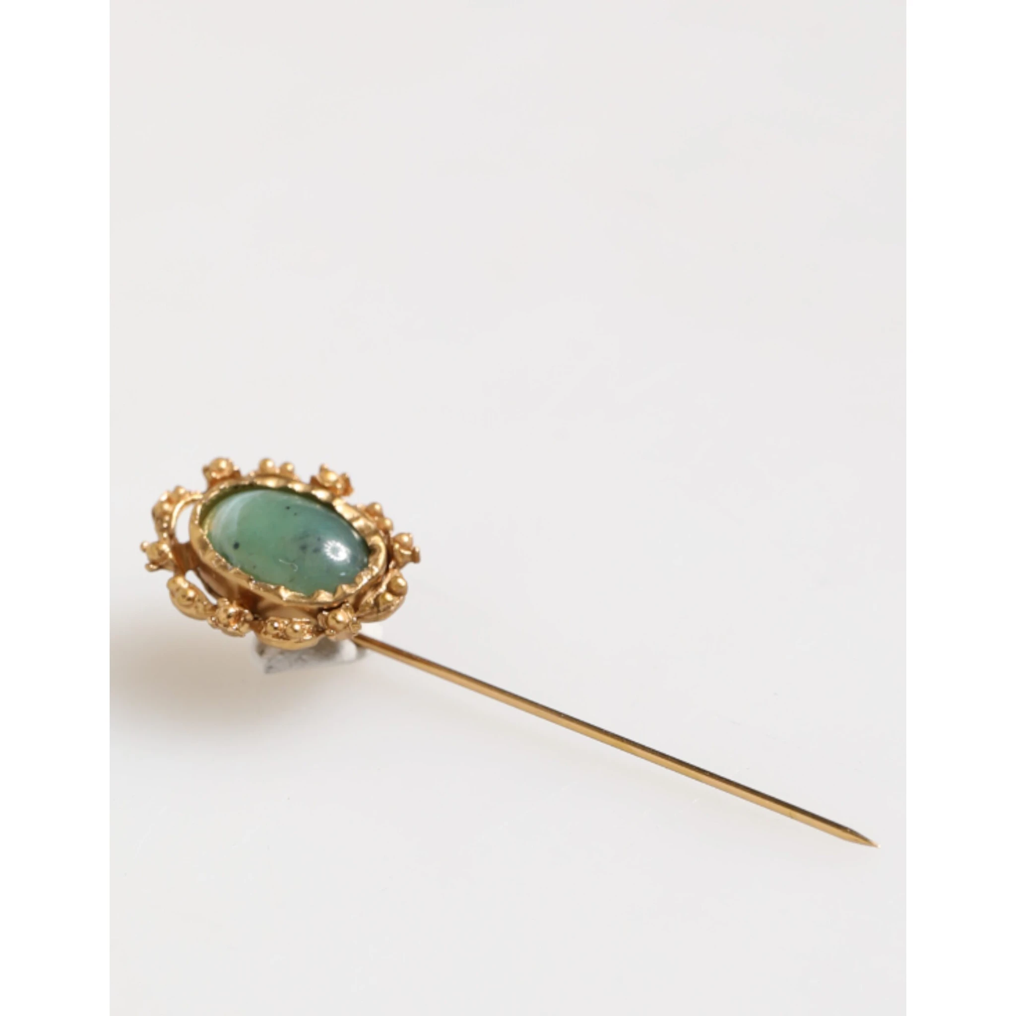 Gold Tone Green Stone Antique Men Accessory Brooch Pin