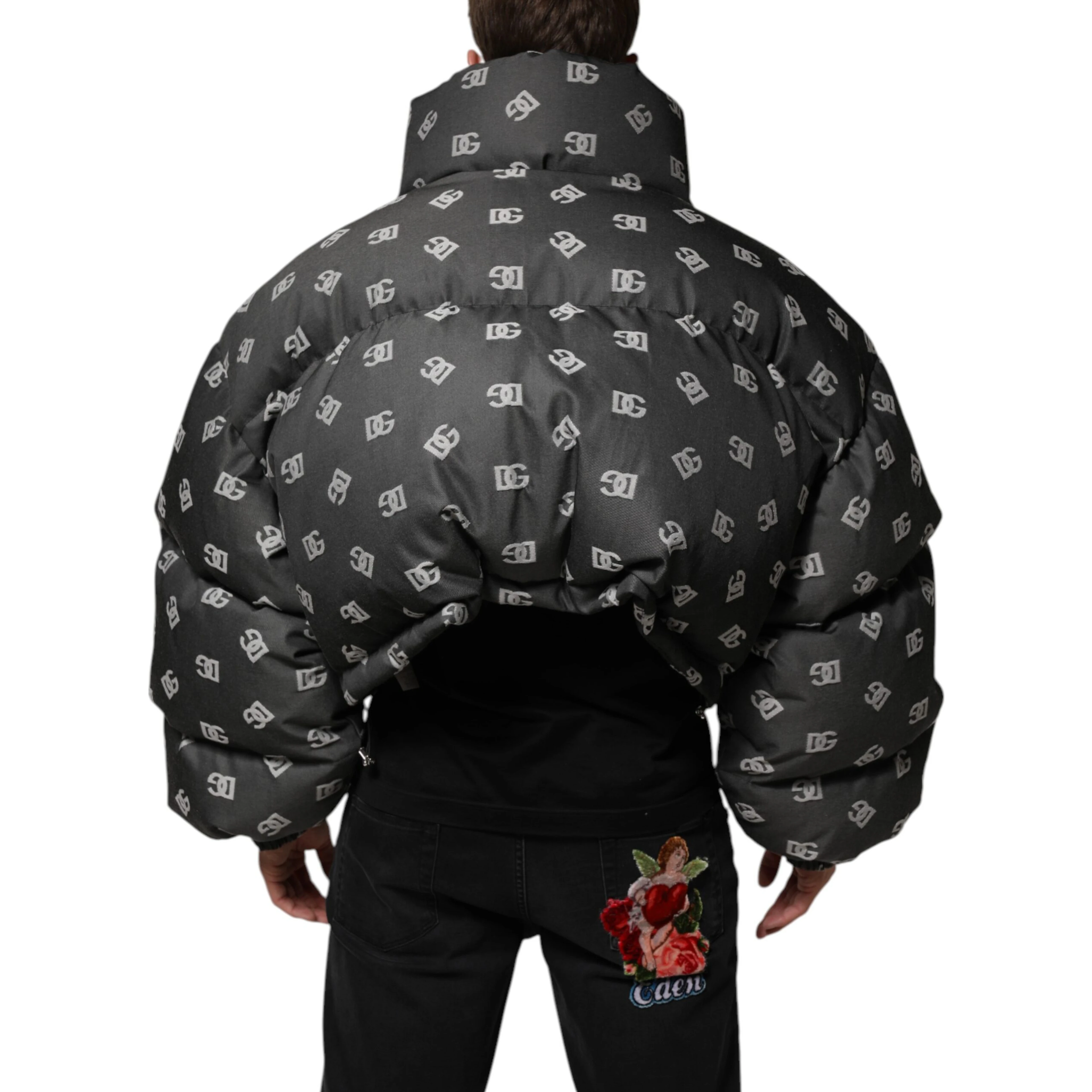 Black DG Monogram Full Zip Puffer Men Jacket