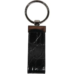 Black Leather Logo Metal Ring Keychain Holder Men Keyring