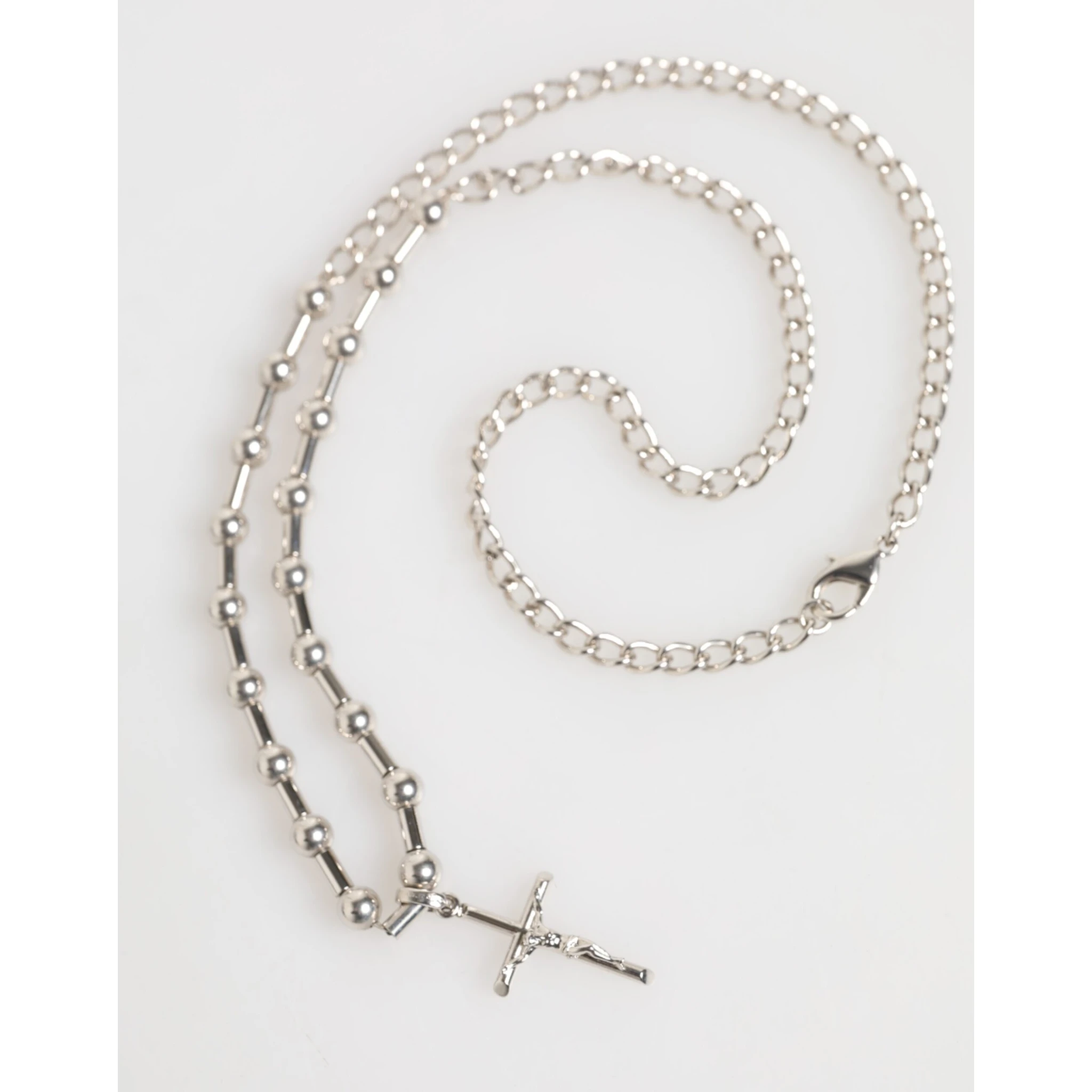 Silver Tone Brass Chain Religious Cross Pendant Necklace