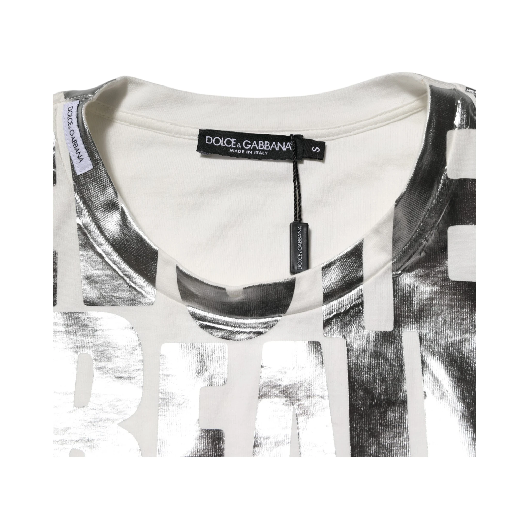 White Metallic Print Cotton CrewNeck T-shirt