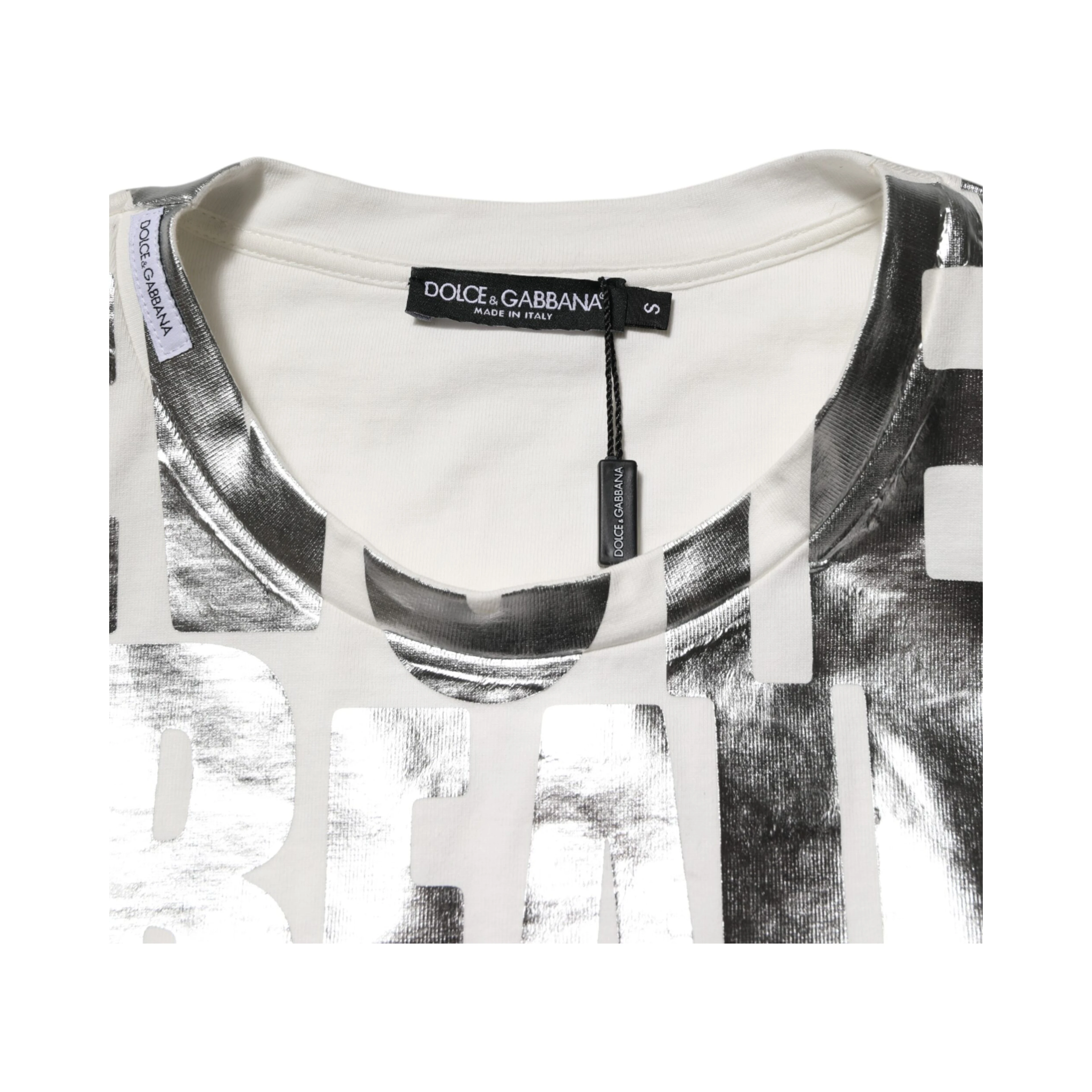 White Metallic Print Cotton CrewNeck T-shirt