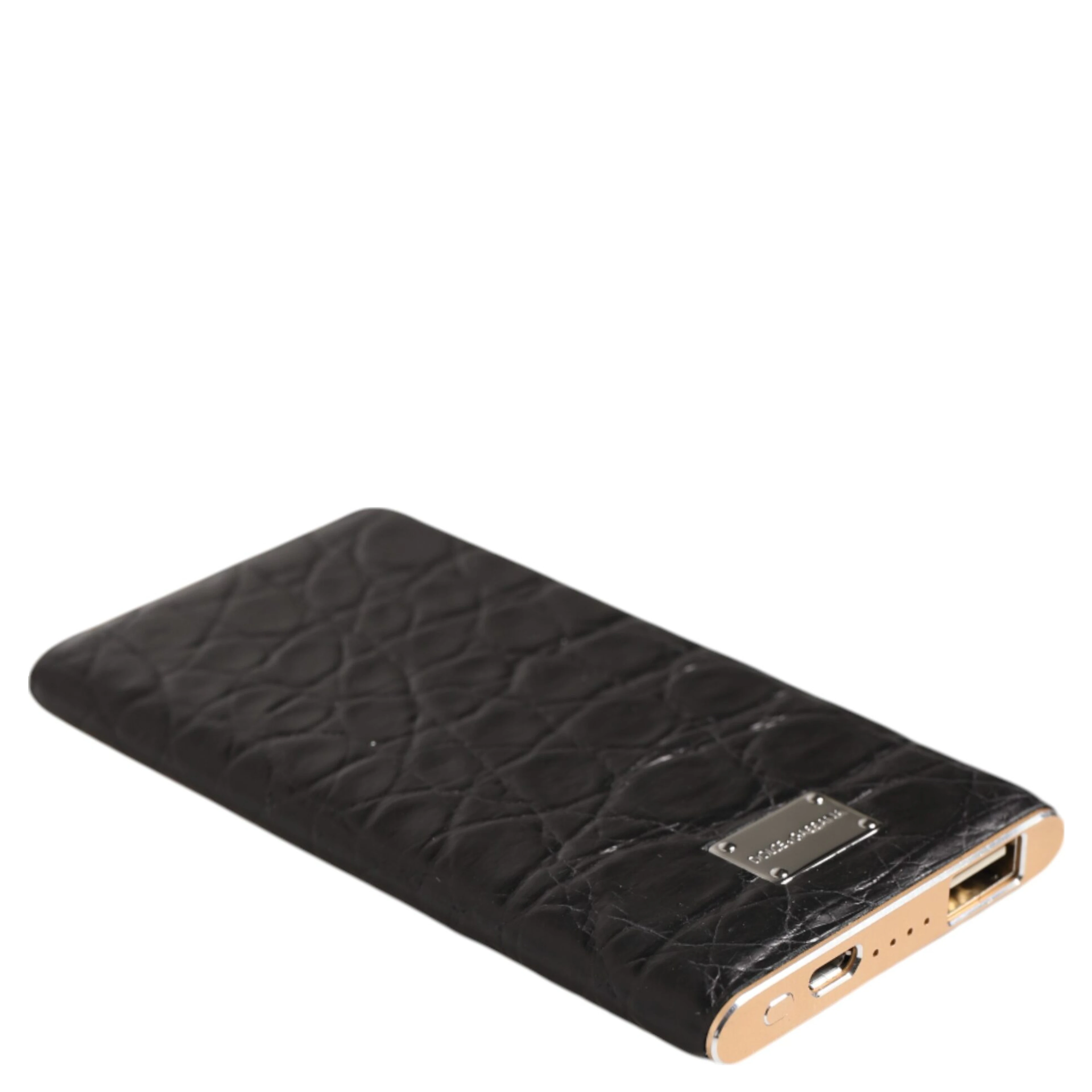 Black Leather Exotic Skin 3000mAh Power Bank Charger USB