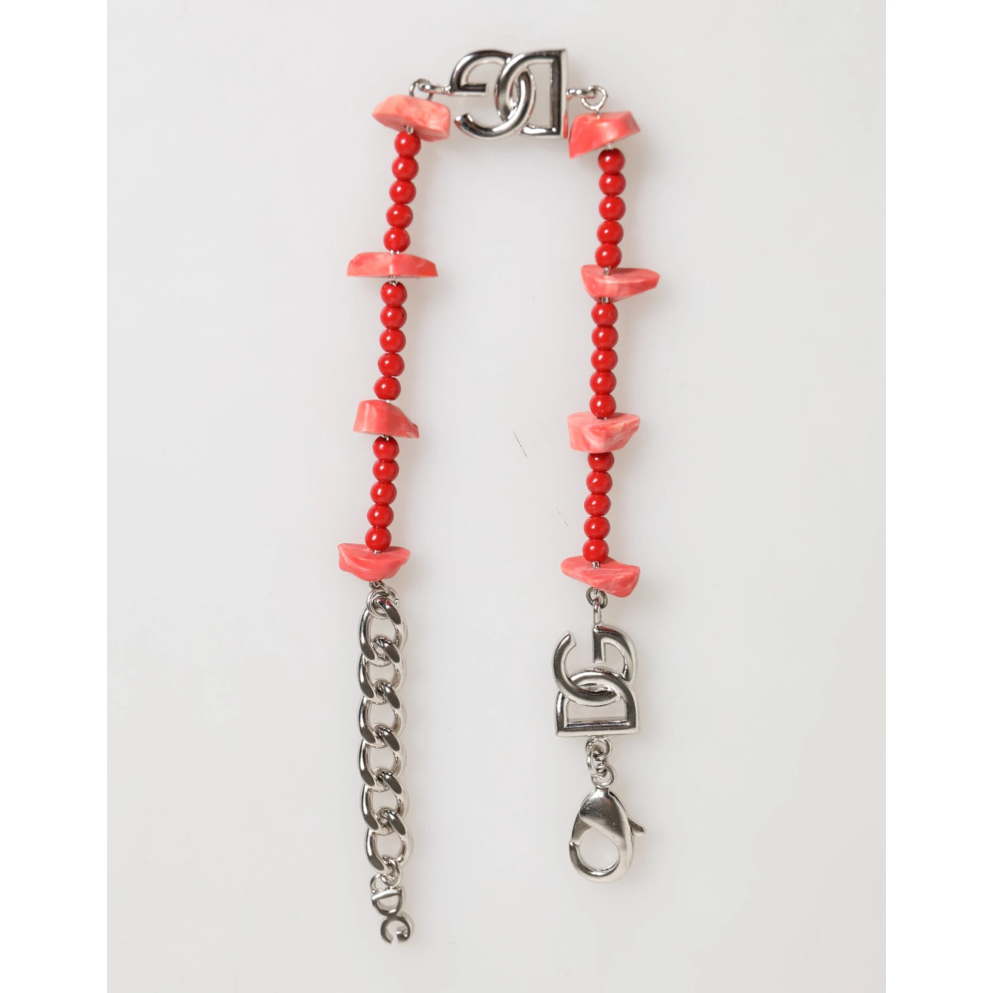 Silver Tone Brass Beaded Resin DG Logo Chain Men Bracelet