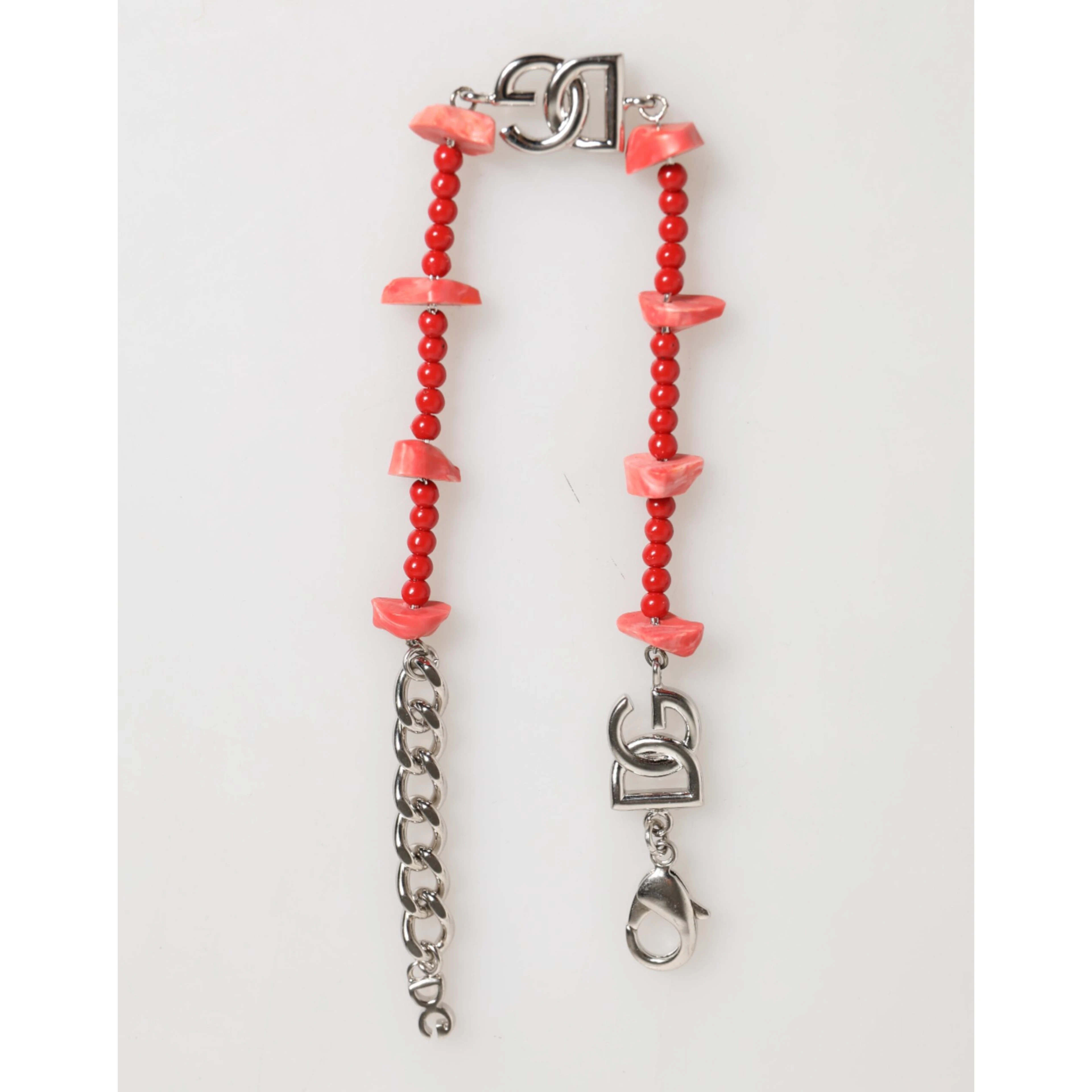 Silver Tone Brass Beaded Resin DG Logo Chain Men Bracelet