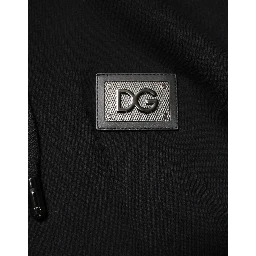 Black Cotton Plaque Track Cardigan Sweater