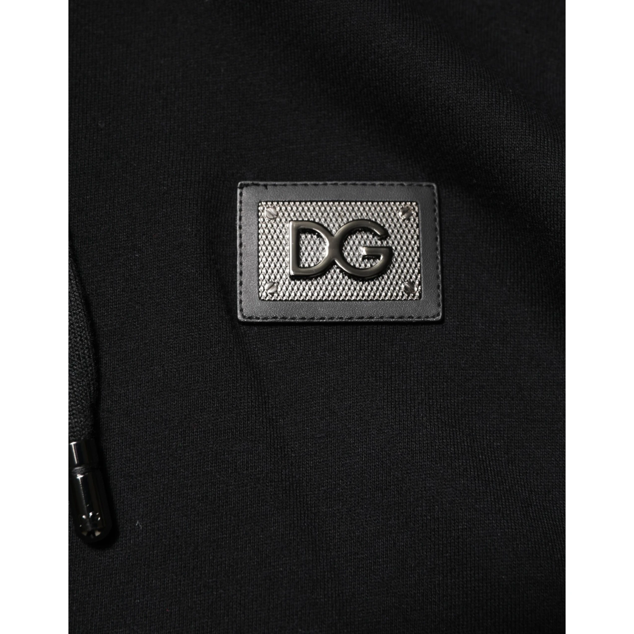 Black Cotton Plaque Track Cardigan Sweater
