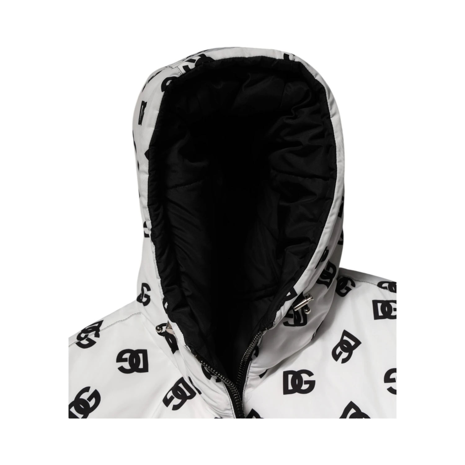 White DG Monogram Hooded Puffer Jacket