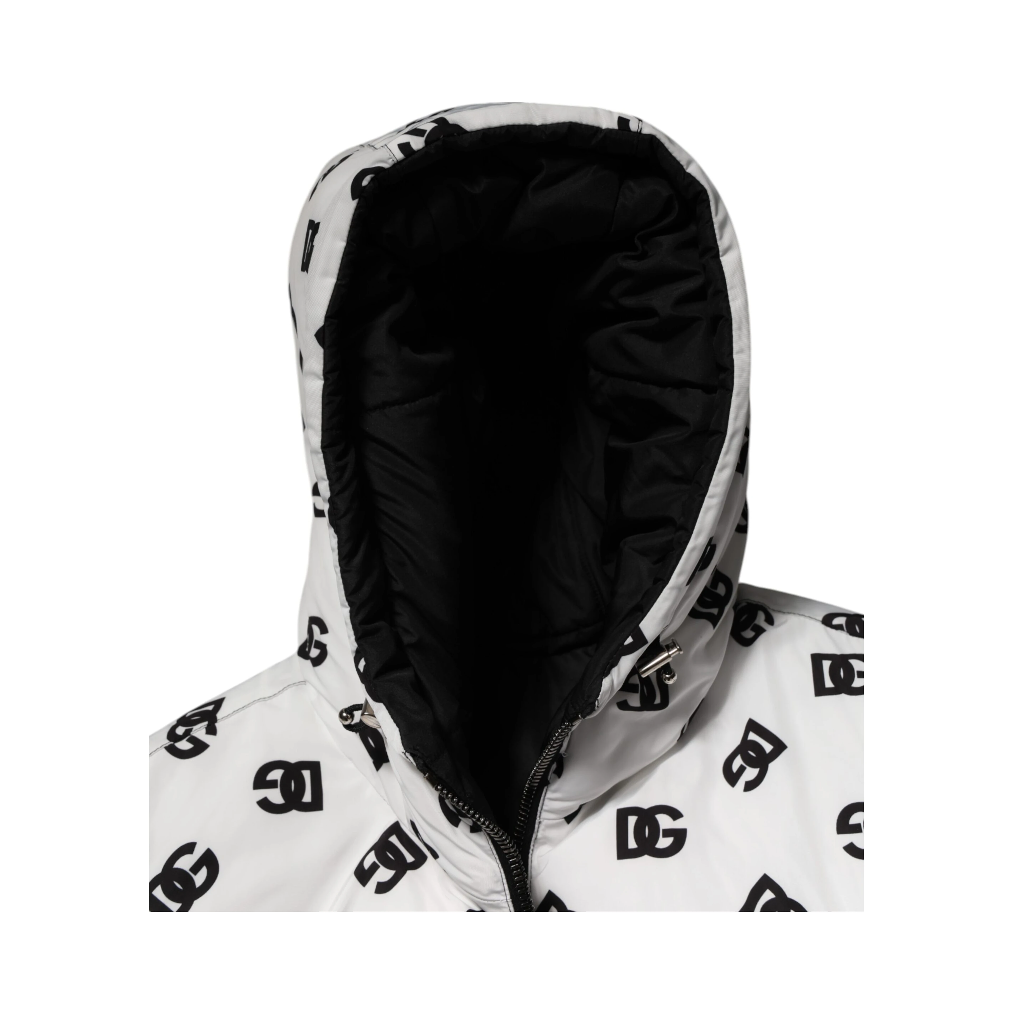 White DG Monogram Hooded Puffer Jacket