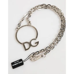 Silver Tone Brass Chain DG Logo Pendant Men Necklace