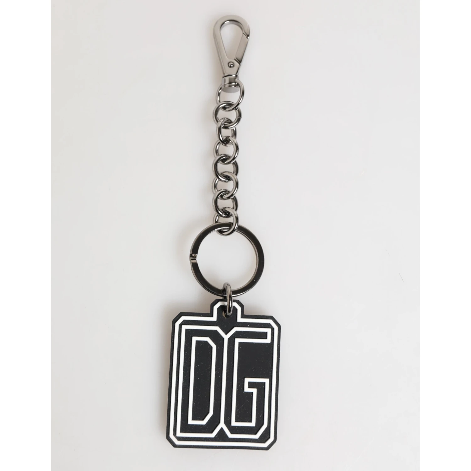 Black White DG Rubber Logo Silver Men Keychain Keyring