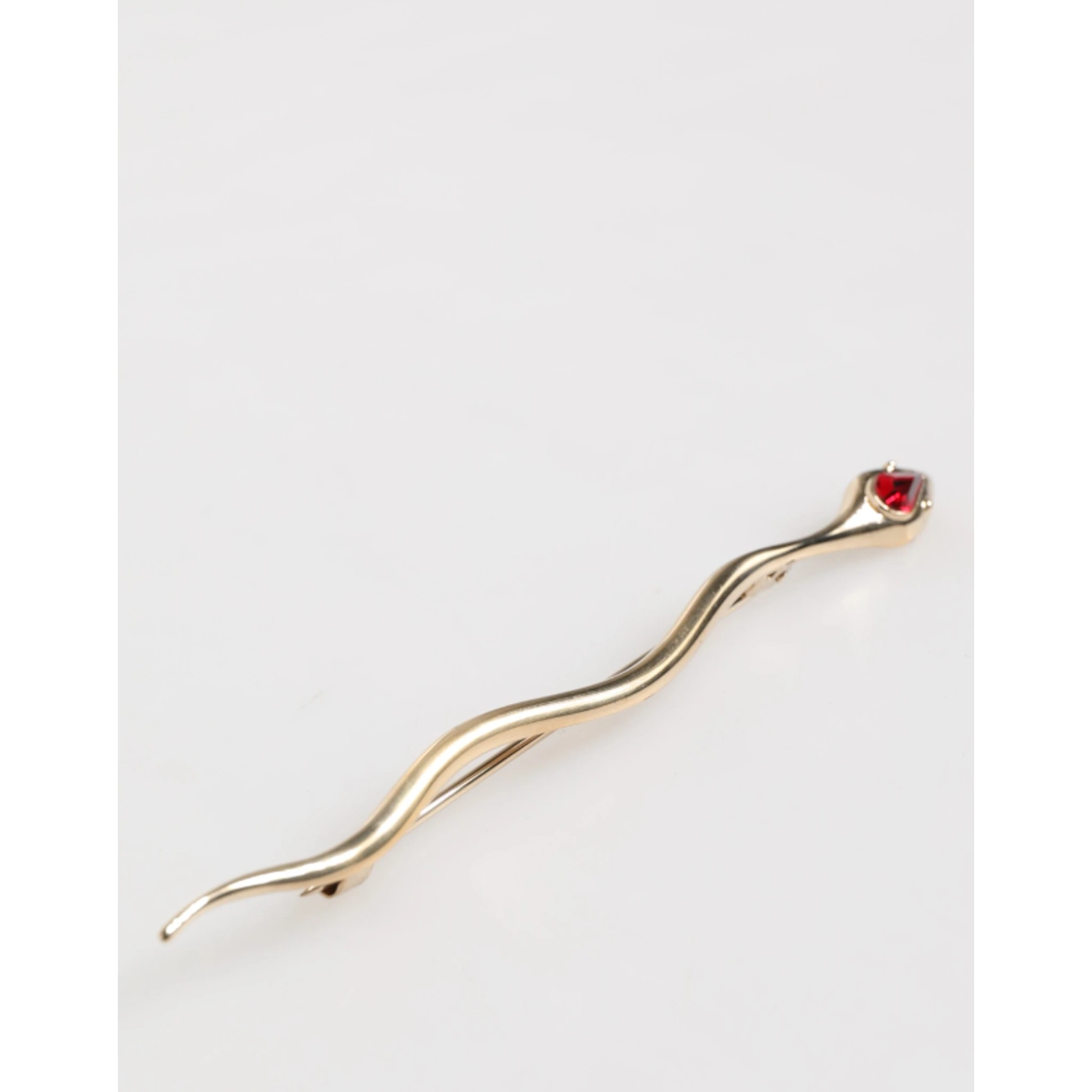Gold Brass Red Crystal Spilla Serpente Mens Brooch Pin