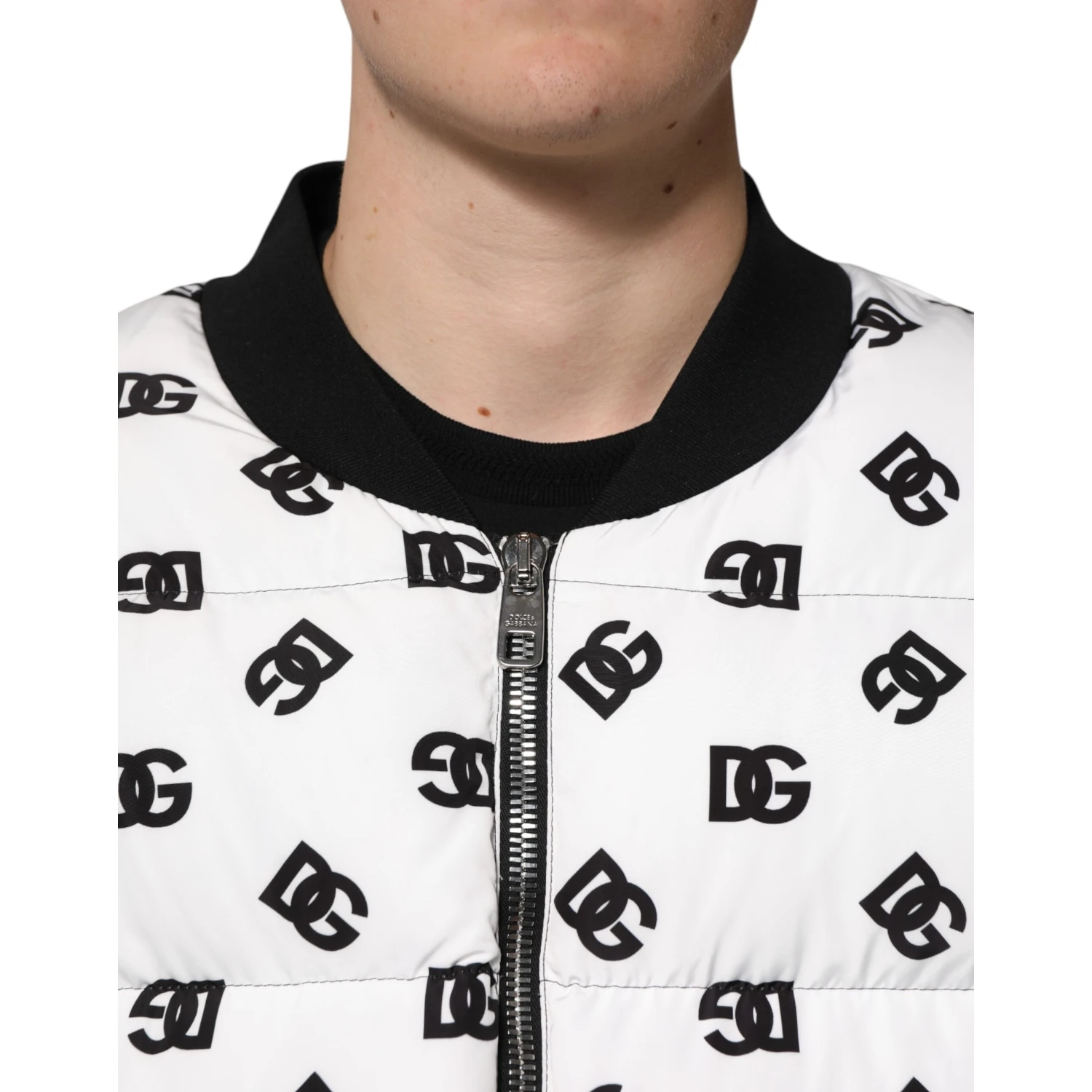 White DG Monogram Full Zip Quilted Jacket