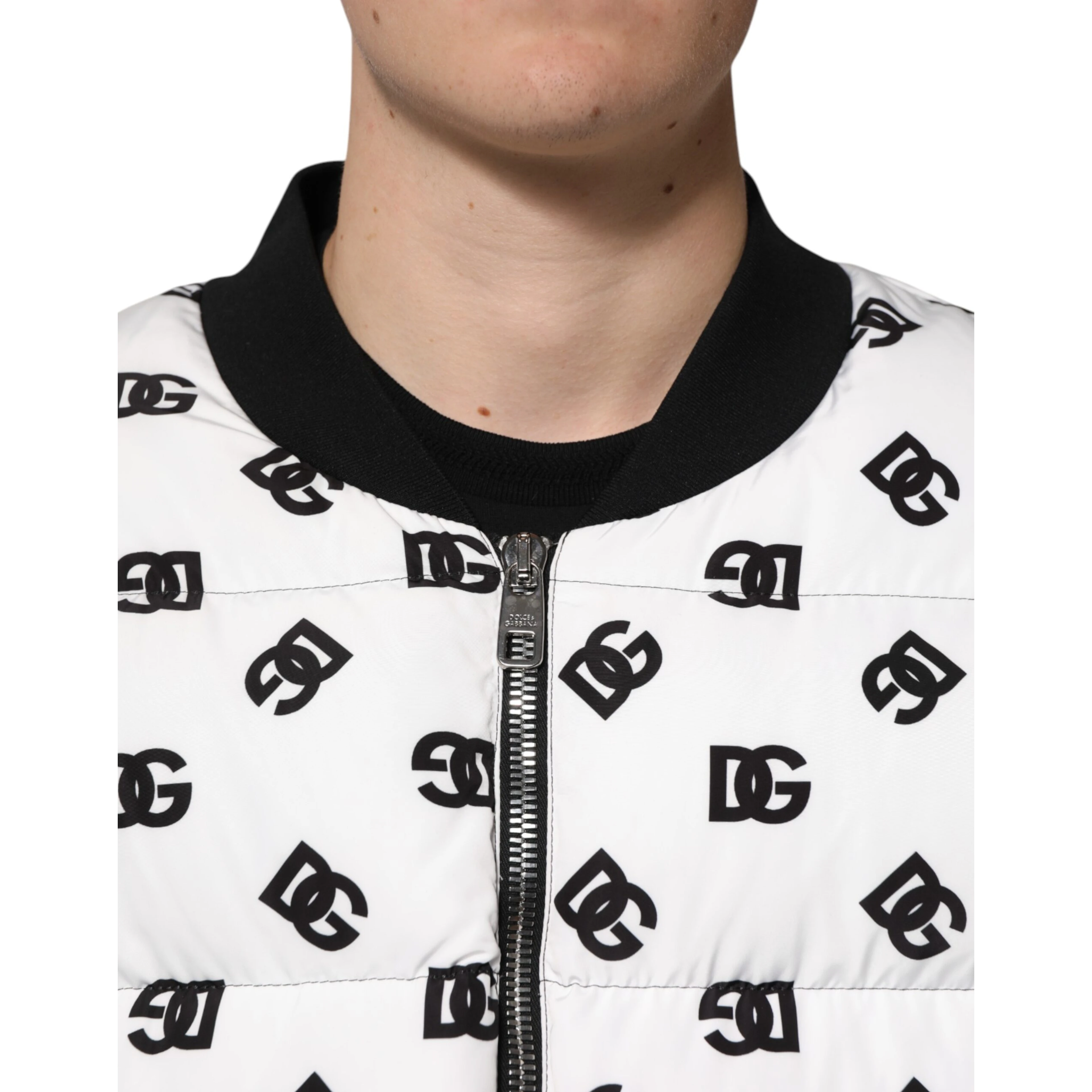 White DG Monogram Full Zip Quilted Jacket