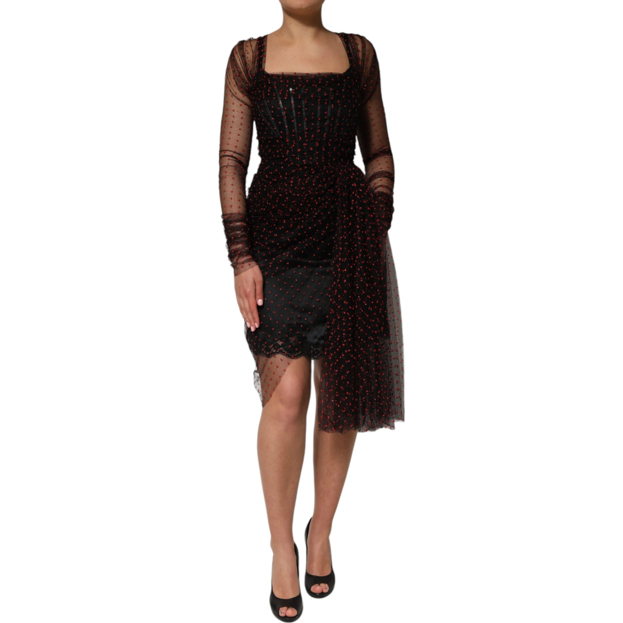 Black Lace Trim Long Sleeve Sheath Mini Dress