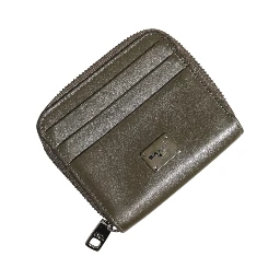 Brown Leather Logo Plaque Card Holder Coin Purse Wallet