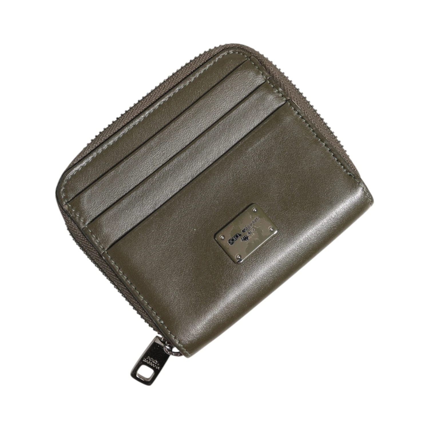 Brown Leather Logo Plaque Card Holder Coin Purse Wallet