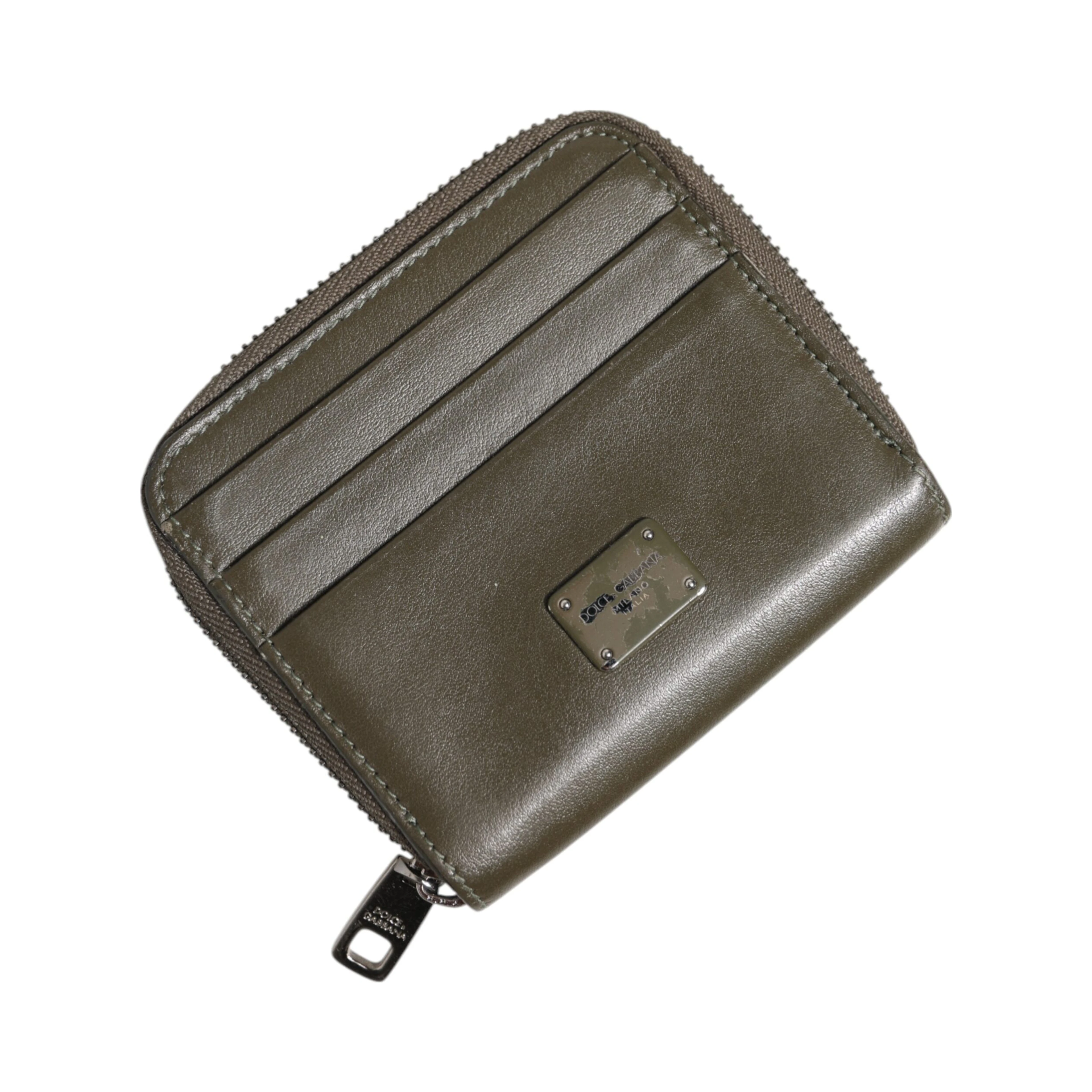 Brown Leather Logo Plaque Card Holder Coin Purse Wallet